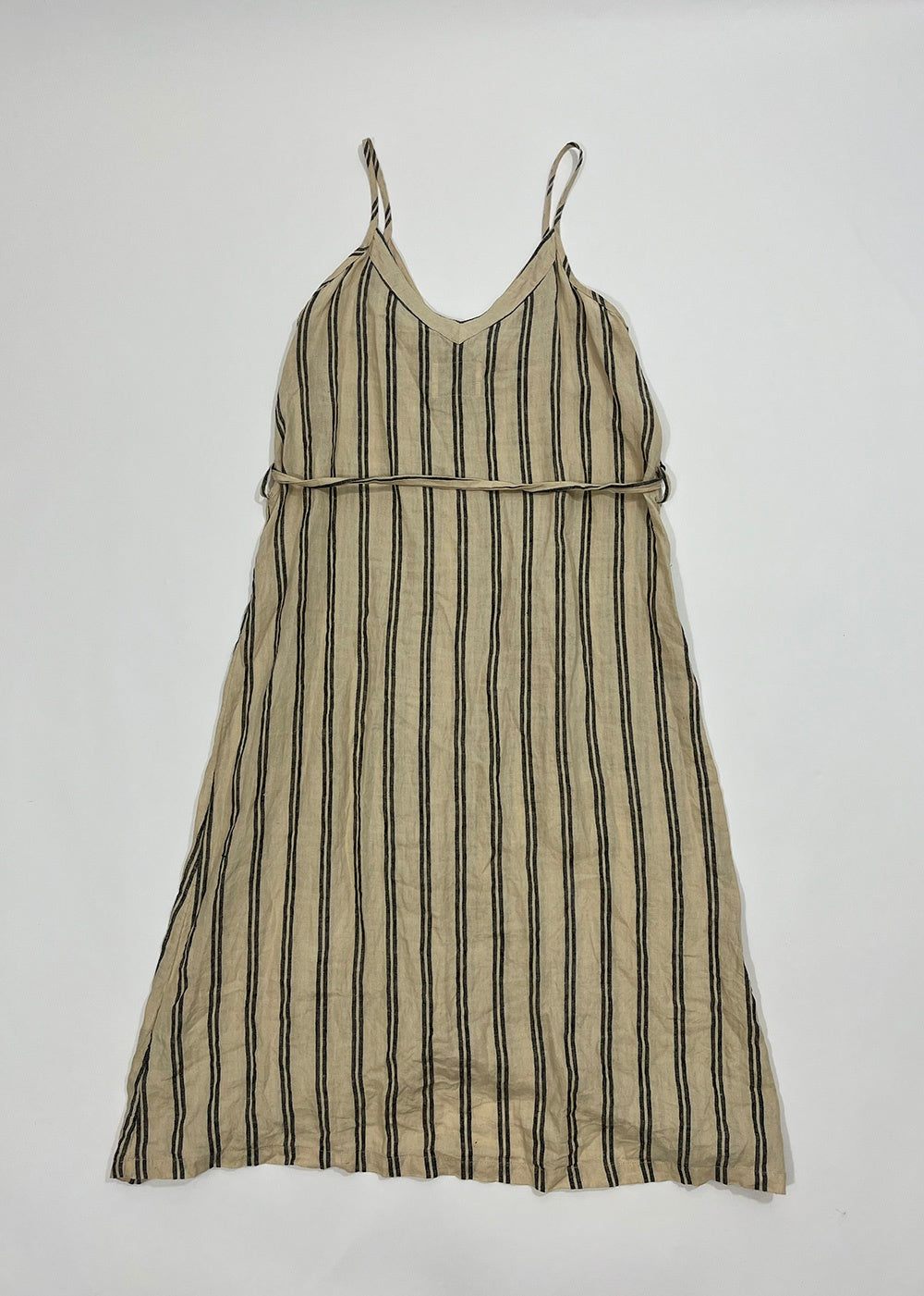 Neutral Striped Linen 'Camila' Dress / Size 36