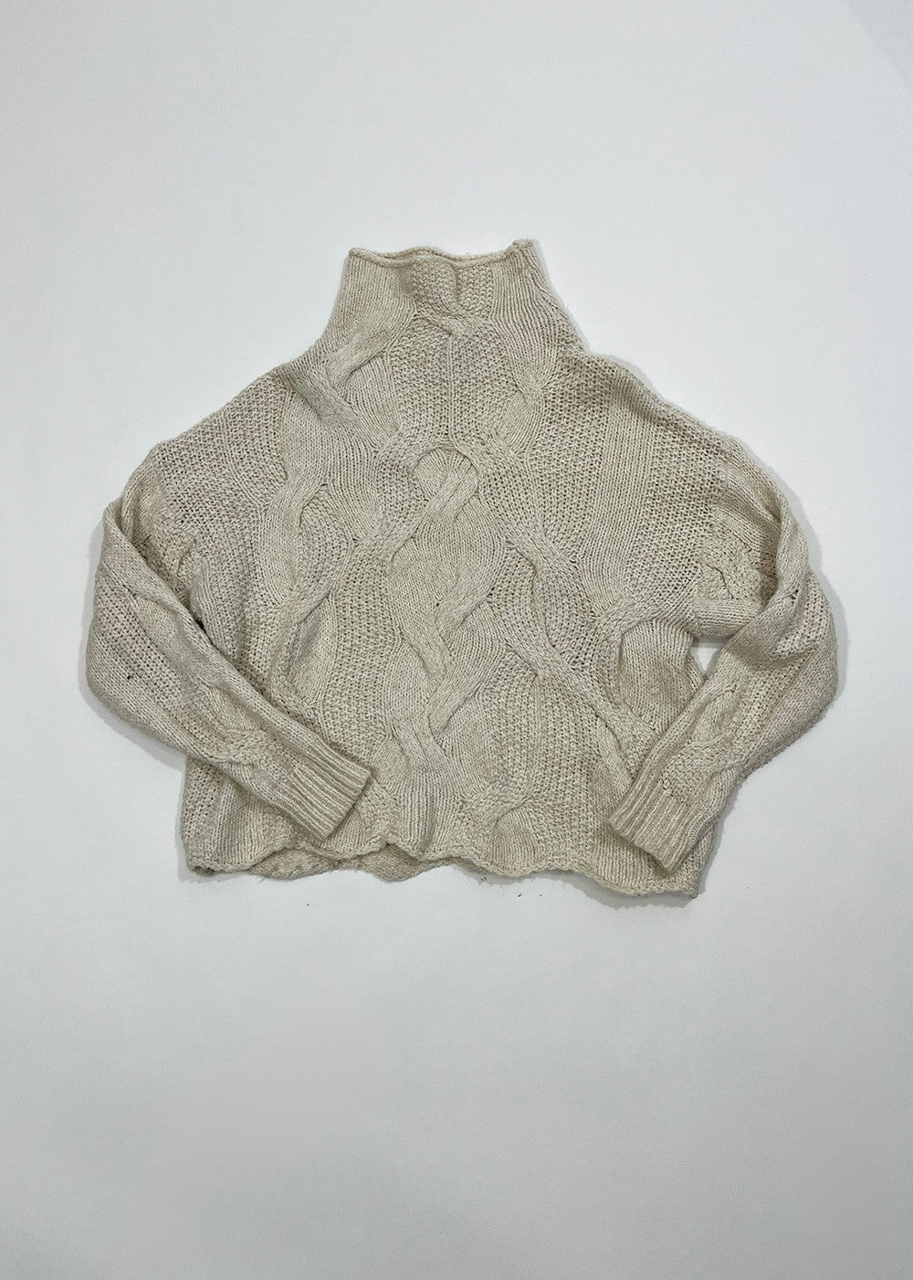 Loose Cable Knit Mockneck Sweater / Size XS