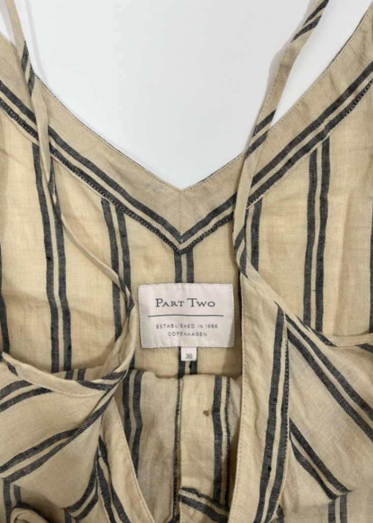 Neutral Striped Linen 'Camila' Dress / Size 36