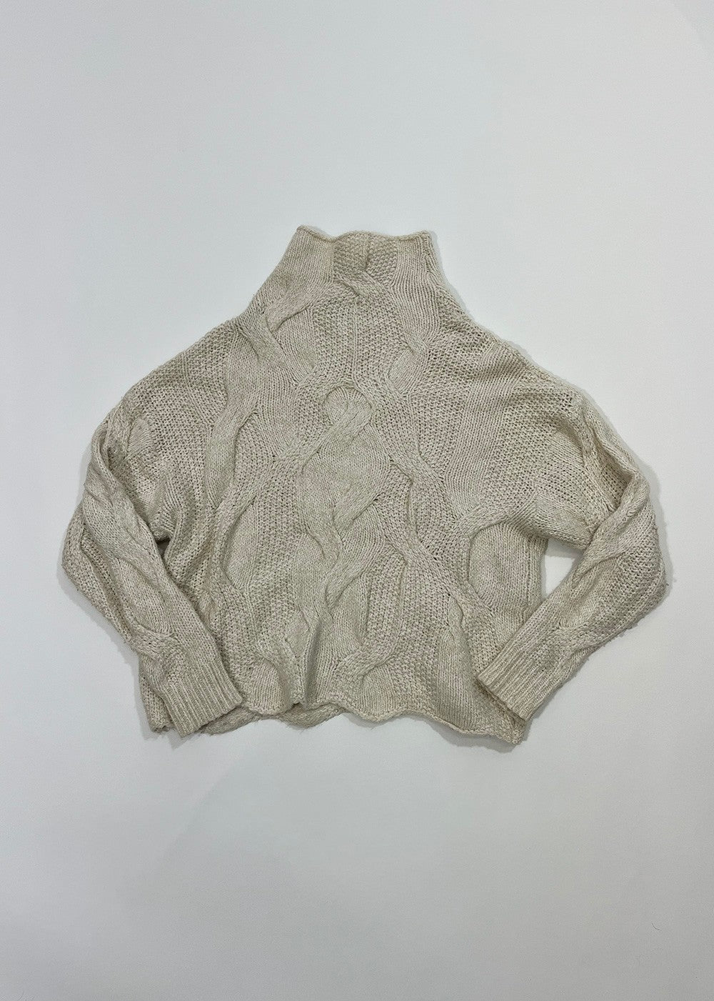 Loose Cable Knit Mockneck Sweater / Size XS