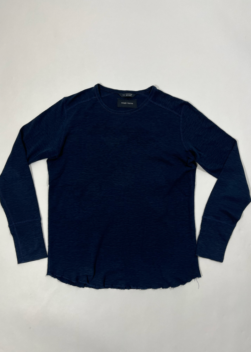 Long Sleeve Cotton Slub Navy T-Shirt / Size L