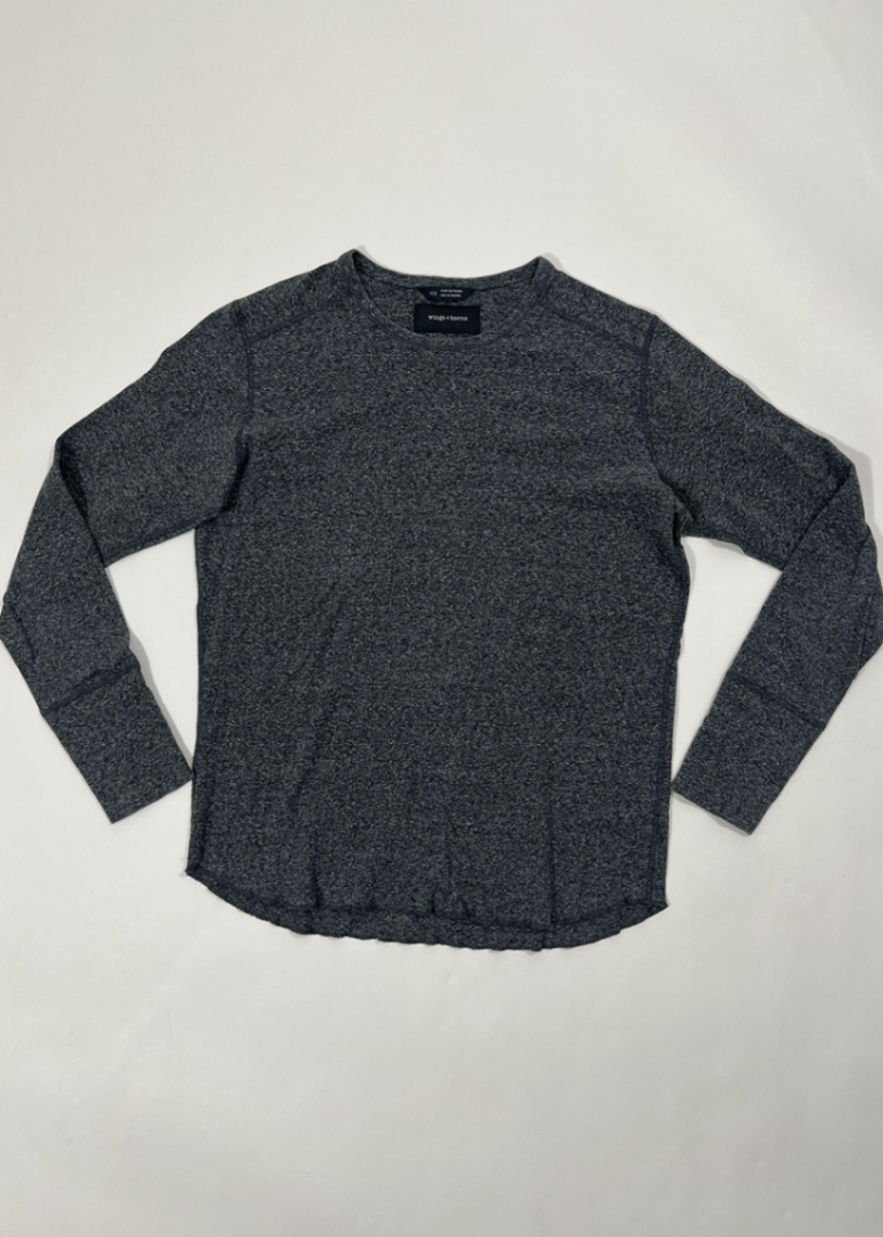 Long Sleeve Cotton Slub Grey T-Shirt / Size L