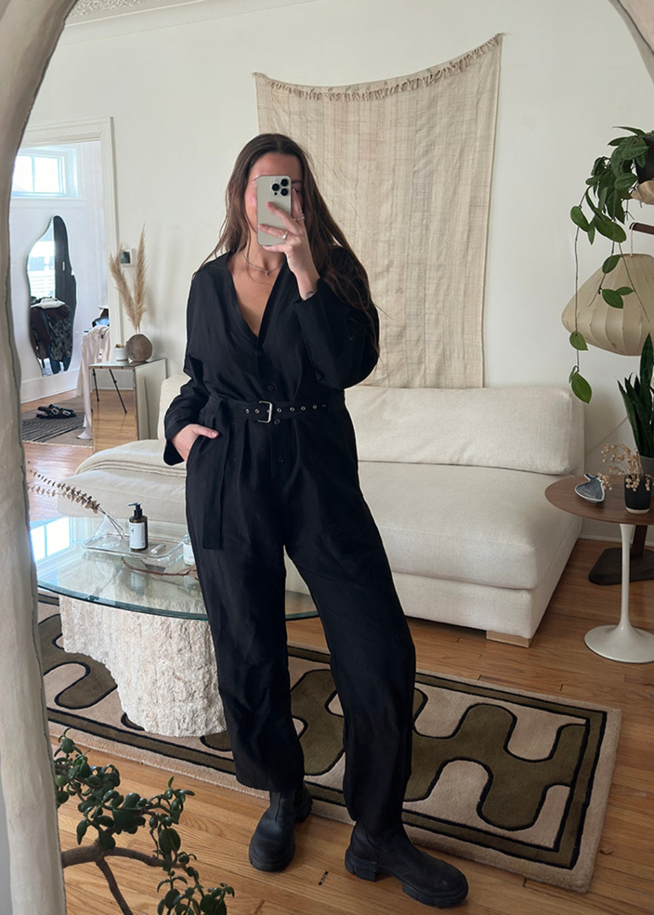 Relaxed Linen Belted Jumpsuit / Size 8