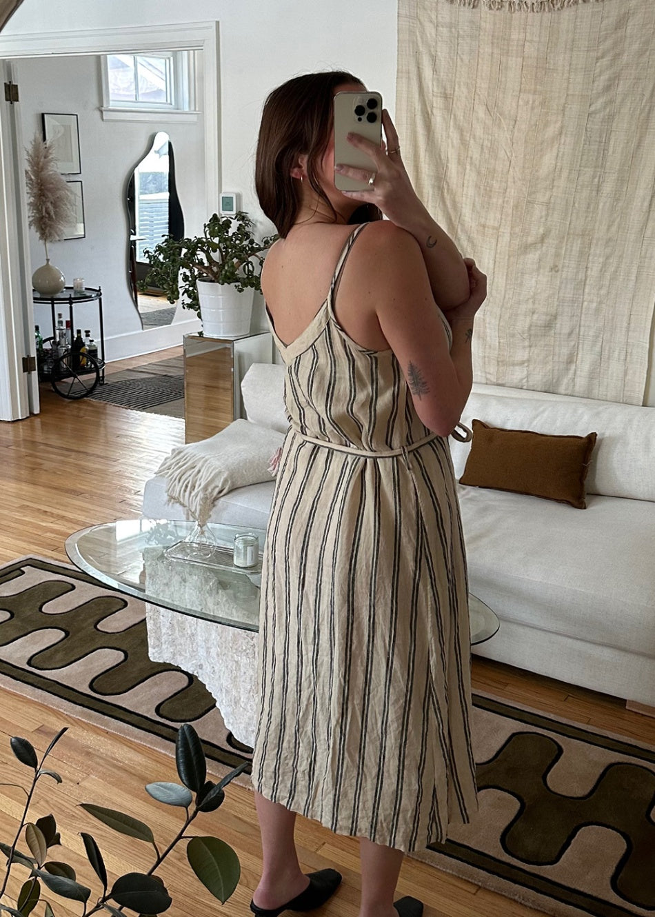 Neutral Striped Linen 'Camila' Dress / Size 36