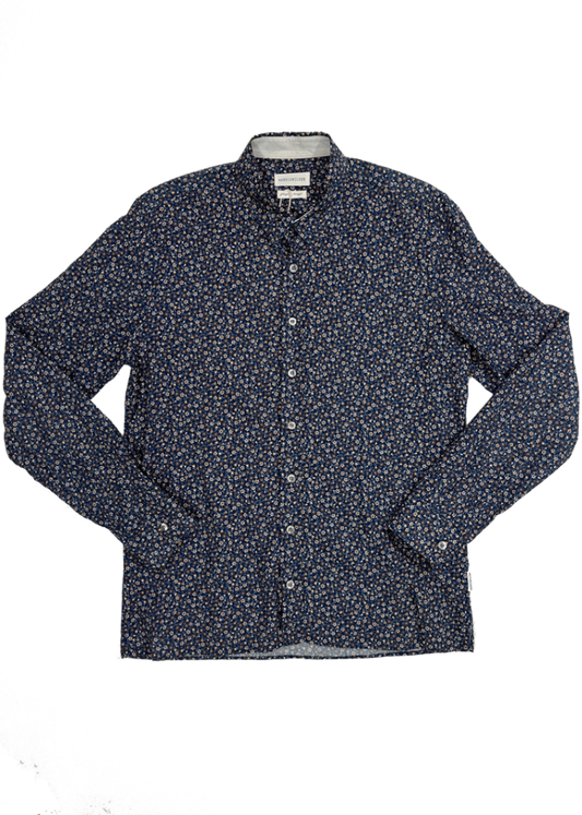 Long Sleeve Blue/Brown Floral Shirt / Size M