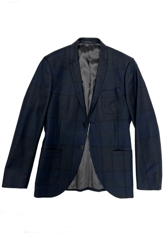 'Evert' Navy Plaid Wool Blazer/ Size 40