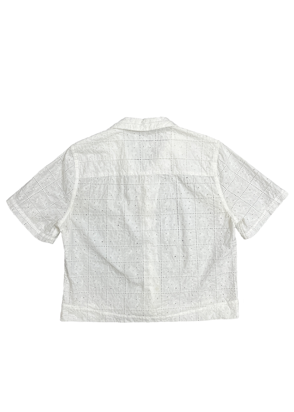 Cropped White Open Embroidery Shirt / Size L