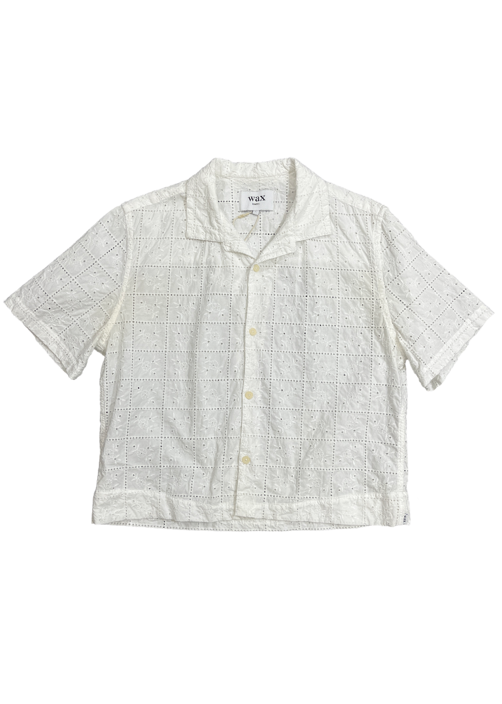 Cropped White Open Embroidery Shirt / Size L