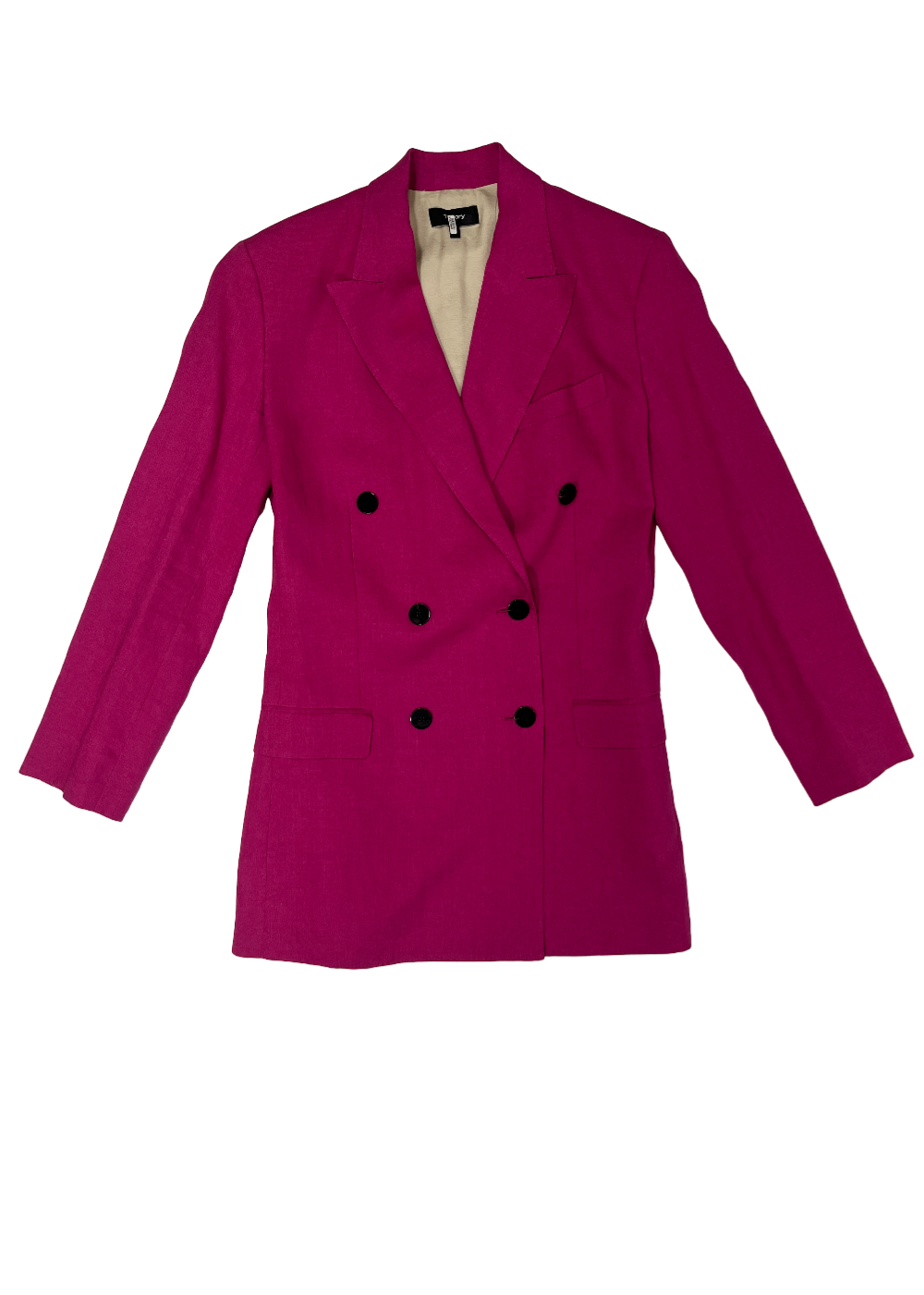 Double Breasted Tailored Pure Linen Jacket Fuschia / Size 4