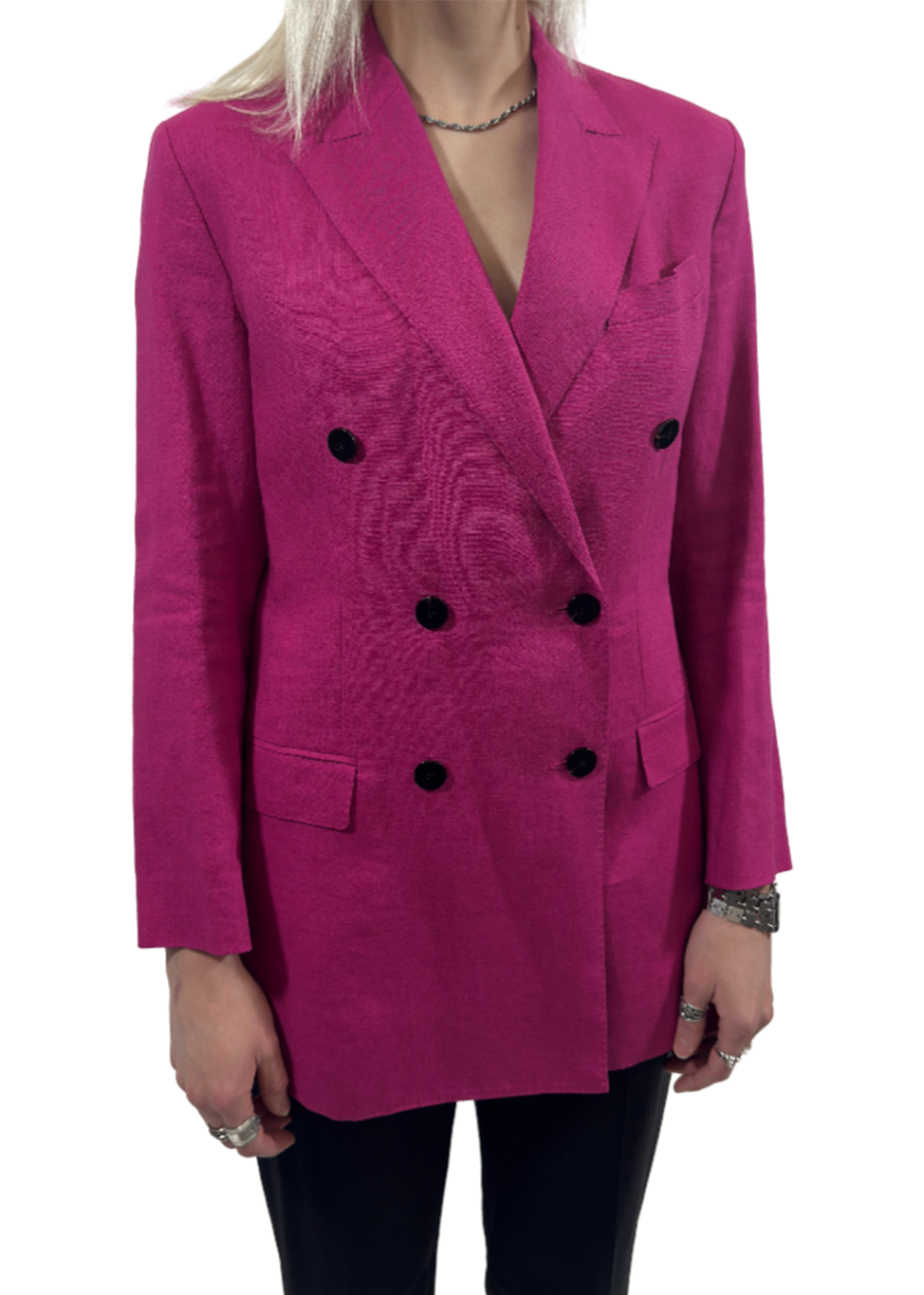 Double Breasted Tailored Pure Linen Jacket Fuschia / Size 4