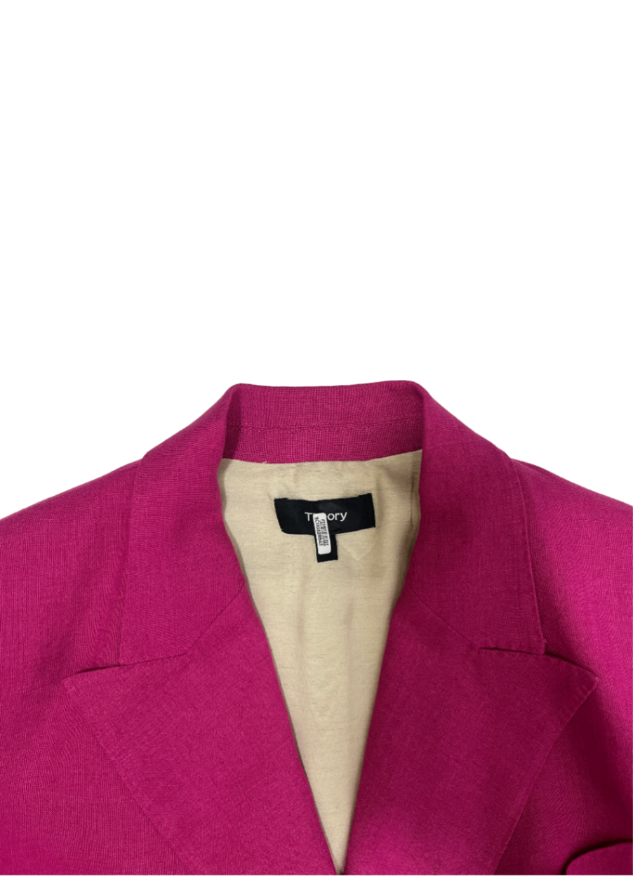 Double Breasted Tailored Pure Linen Jacket Fuschia / Size 4